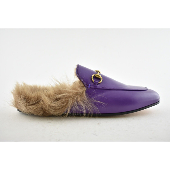 Gucci Princetown Purple Leather Beige Nude Fur Loafer Slide Mule Slipper Flat 36 - Picture 2 of 12